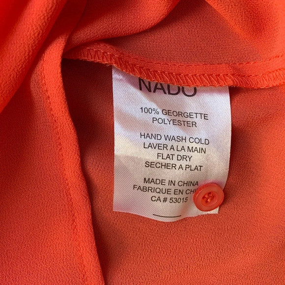 Nado Women's Blouse Sheer Button Down Front Collared Flowy Sleeveless Orange S - Picture 12 of 13